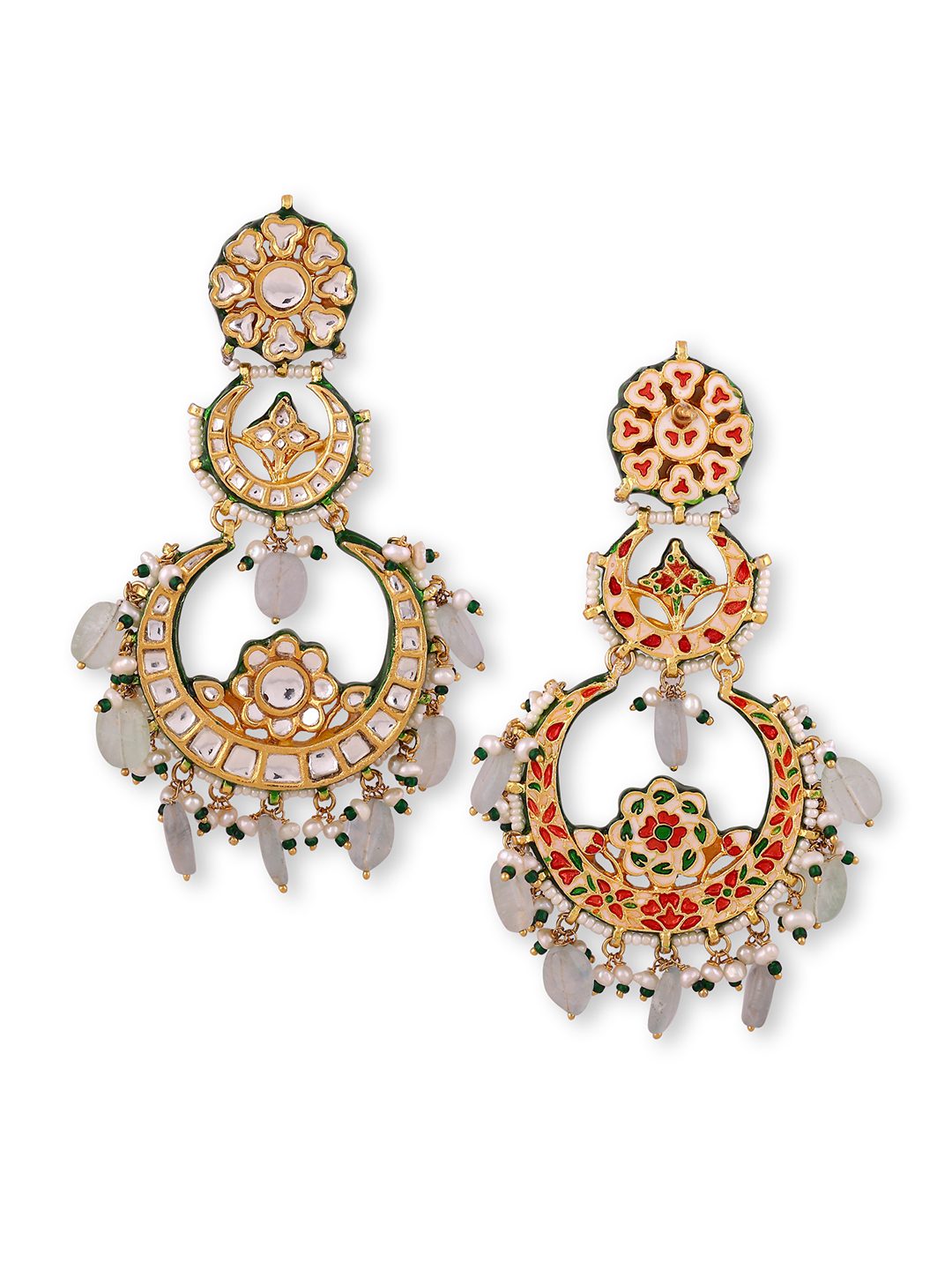 Royal Gold Plated Kundan Chandbaali Earrings - Trends - chand - # - Auraa Trends - Pristine Gold Plated Kundan Earrings set