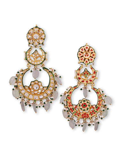Royal Gold Plated Kundan Chandbaali Earrings - Trends - chand - # - Auraa Trends - Pristine Gold Plated Kundan Earrings set