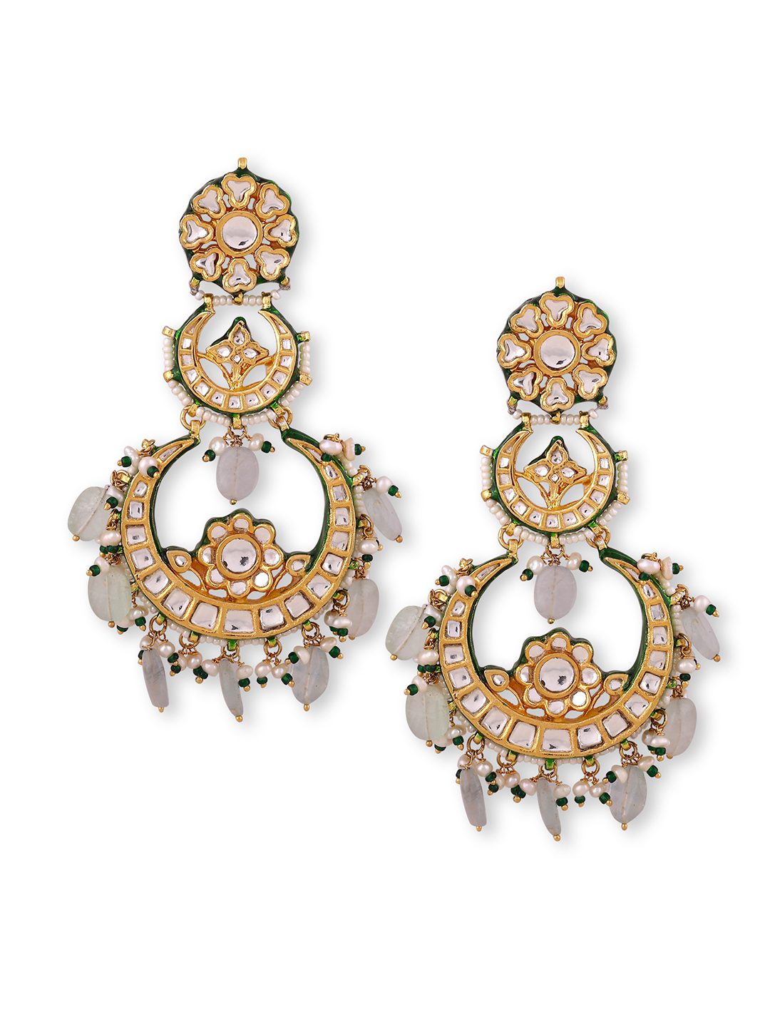 Royal Gold Plated Kundan Chandbaali Earrings - Auraa Trends - chand - Trends - Pristine Gold Plated Kundan Earrings Sets
