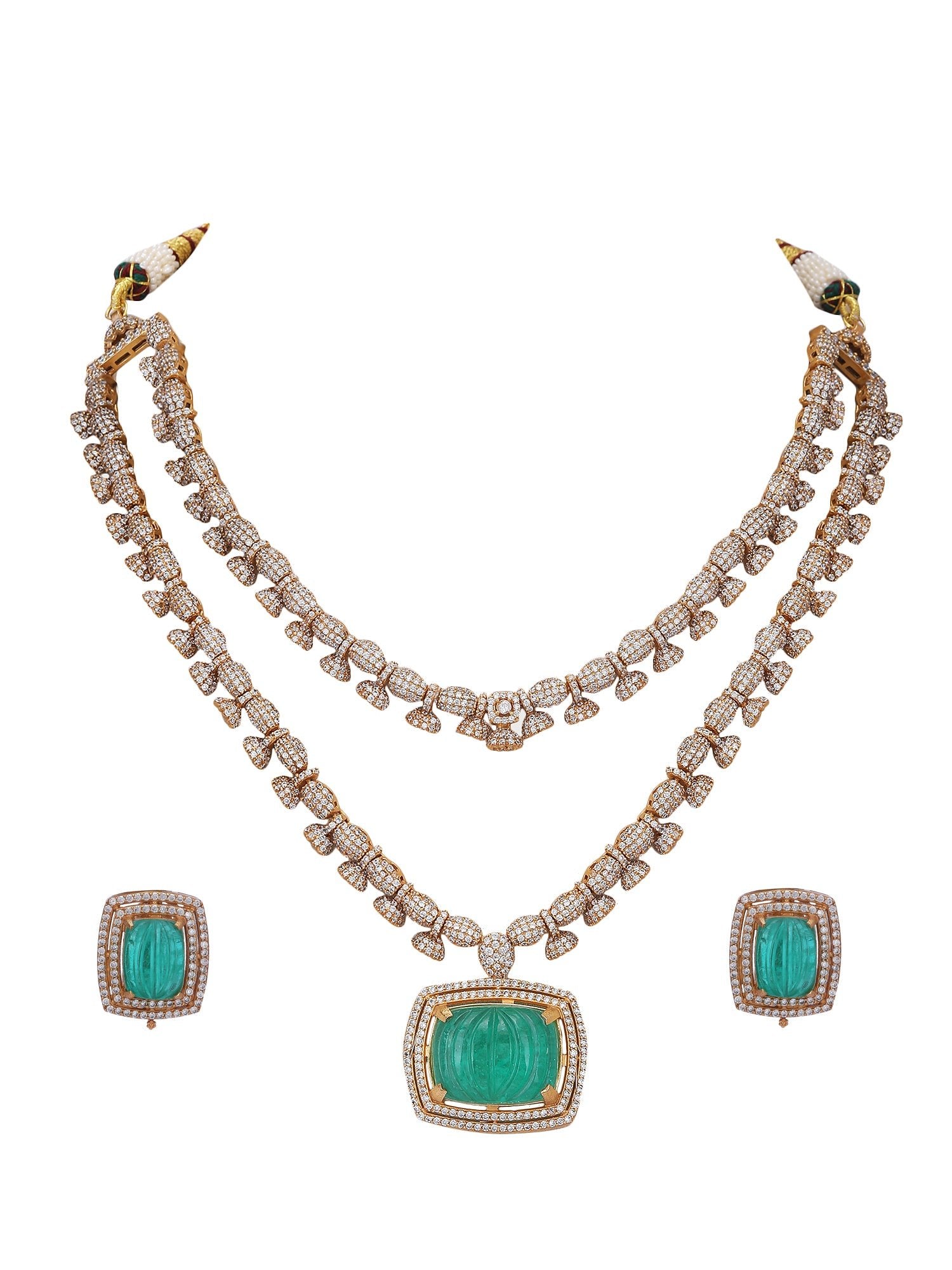 Royal Green Kundan Polki Necklace - Auraa Trends - Necklace Set - # - Auraa Trends - Royal Green Kundan Polki Necklace