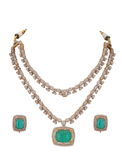 Royal Green Kundan Polki Necklace - Auraa Trends - Necklace Set - # - Auraa Trends - Royal Green Kundan Polki Necklace