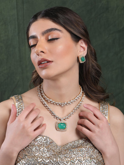 Royal Green Kundan Polki Necklace - Auraa Trends - Necklace Set - # - Auraa Trends - Royal Green Kundan Polki Necklace