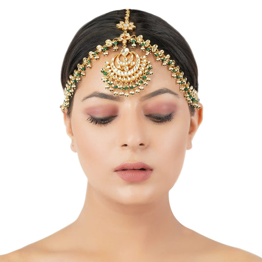 Royal Kundan Mathapatti with Pearl Detailing - Auraa Trends - Mathapati - # - Auraa Trends - Royal Kundan Maang Tikka with Pearl Detailing