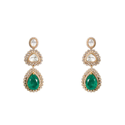 Royal Layered Kundan Choker Necklace Earrings Set with Emerald Drop - Auraa Trends - Necklace - Kundan bridal, multi - layer
