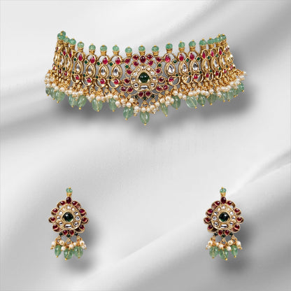 Royal Peacock - Inspired Kundan Choker Necklace Set - Auraa Trends - Choker - # - Auraa Trends - Royal Peacock - Inspired Kundan Choker Necklace Set
