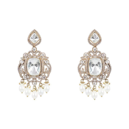 Royal Pink CZ Choker Necklace Set with Kundan - Style Earrings & Pearl Drops for Women - Auraa Trends - Necklace Set -  - Auraa Trends - "Elegant pink cubic zirconia choker necklace with kundan centerpiece and matching statement earrings featuring pearl drops – ideal for bridal and festive occasions"