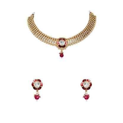 Ruby Elegance Antique Gold Choker Necklace Set - Auraa Trends