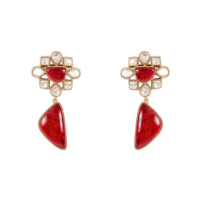 Ruby Red Stone Studded Choker Necklace Set with Gold - Plated Drop Earrings - Auraa Trends - Necklace Set -  - Auraa Trends - "Gold - plated ruby red stone choker necklace set with Kundan detailing and matching drop earrings – traditional Indian bridal and festive jewelry"