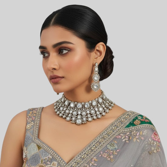 Traditional Kundan Choker Necklace Set with Earrings for Women