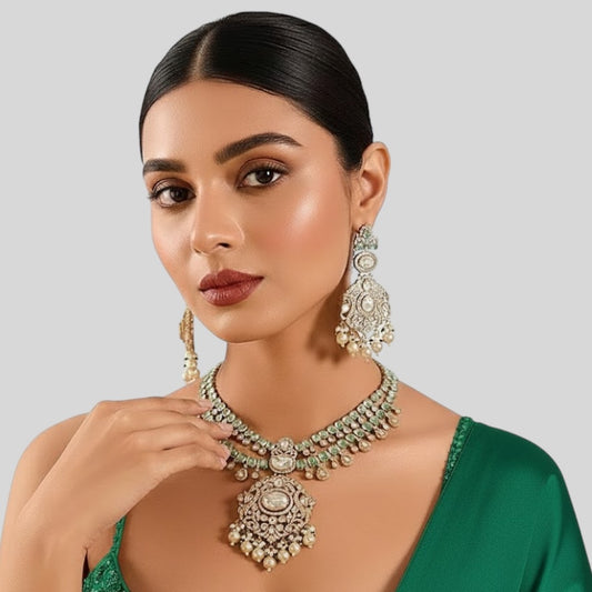 Exquisite Turquoise and Pearl Choker Necklace with Matching Earrings for Bridal and Festive Occasions