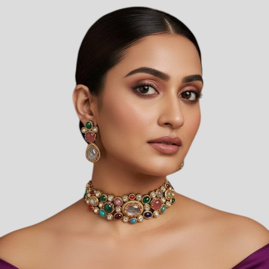 Multicolor Kundan Bracelet Necklace Set for Women