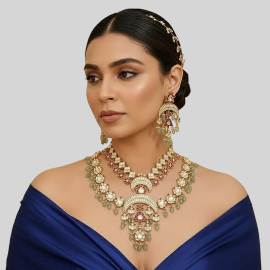 Bridal Kundan Polki Necklace Set with Earrings