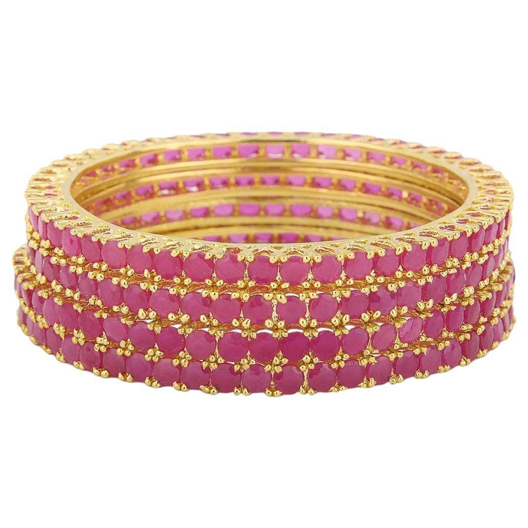 Set Of 2 Gold Plated Fuschia Pink American Diamond Bangles - Auraa Trends