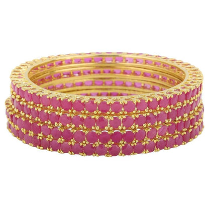Set Of 2 Gold Plated Fuschia Pink American Diamond Bangles - Auraa Trends