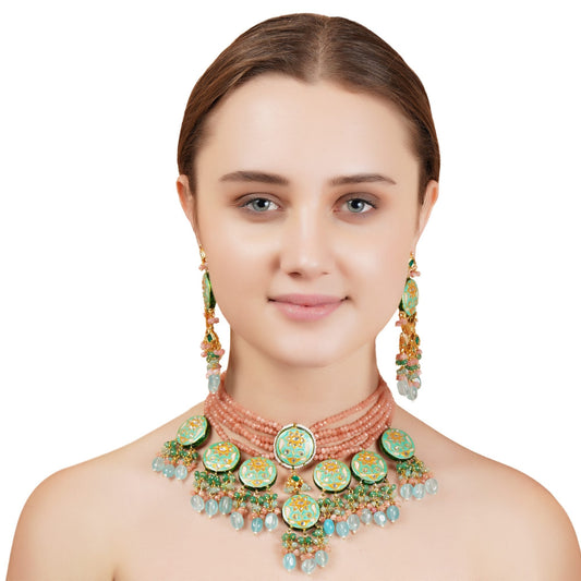 Shimmering Kundan Necklace Set - Auraa Trends - Necklaces - # - Auraa Trends - Shimmering Kundan Necklace Set