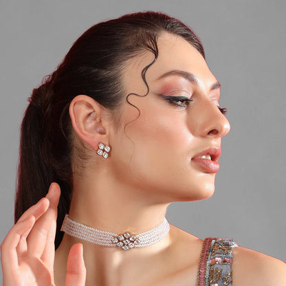 Shining Crystal Beaded Adjustable Choker Necklace & Earring Set - Auraa Trends - Choker - Choker Necklace & Earring Set