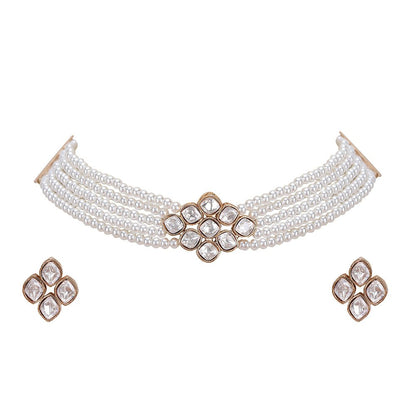 Shining Crystal Beaded Adjustable Choker Necklace & Earring Set - Auraa Trends - Choker - Buy Choker Necklace & Earring Set