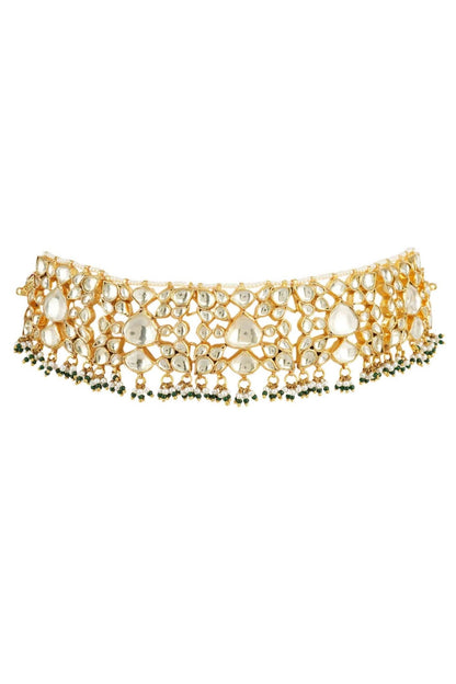 Shining Gold Plated Kundan Choker Necklace Set - Auraa Trends - Choker - # - Auraa Trends - Shining Gold Plated Kundan Choker Necklace Set