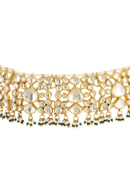 Shining Gold Plated Kundan Choker Necklace Set - Auraa Trends - Choker - # - Auraa Trends - Shining Gold Plated Kundan Choker Necklace Set