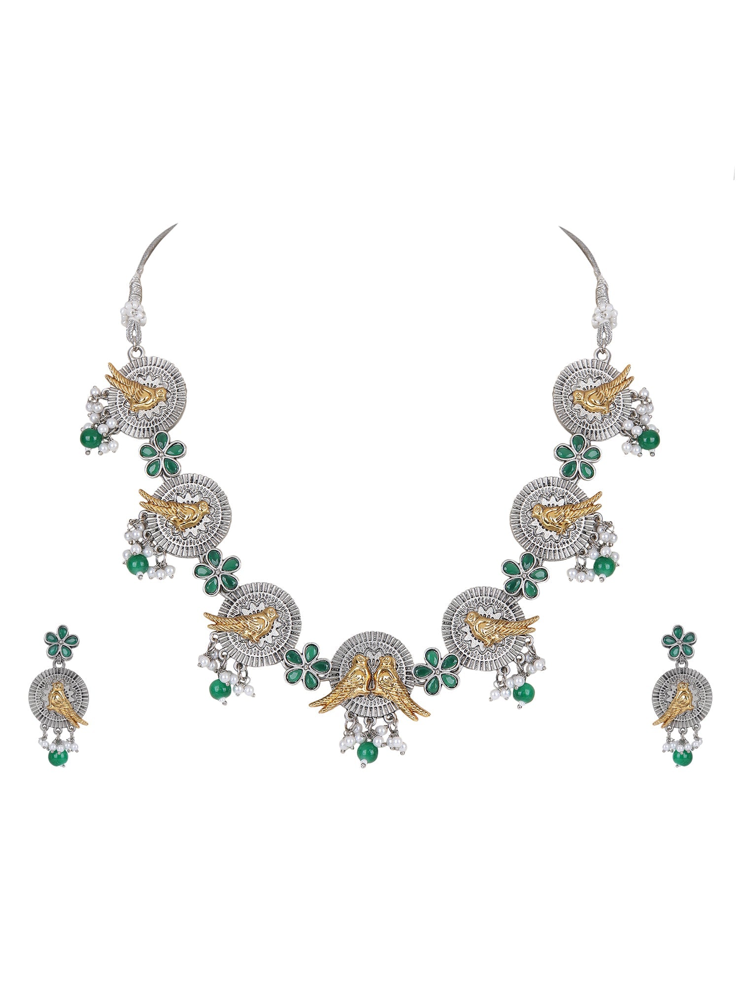 Silver Plated Gemstone Studded Jewellery Set - Auraa Trends - Necklace Set -Fashion Exclusive Sale