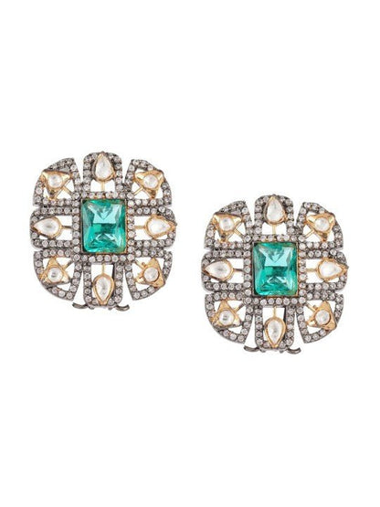 Silver - Toned & Turquoise Blue Contemporary Studs Earrings - Auraa Trends - Studs - Silver - Toned & Turquoise Blue