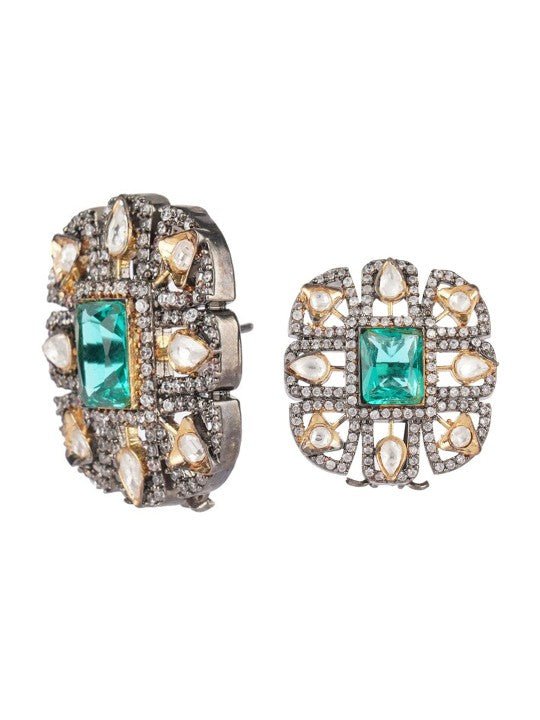 Silver - Toned & Turquoise Blue Contemporary Studs Earrings - Auraa Trends - Studs - Silver - Toned & Turquoise Blue