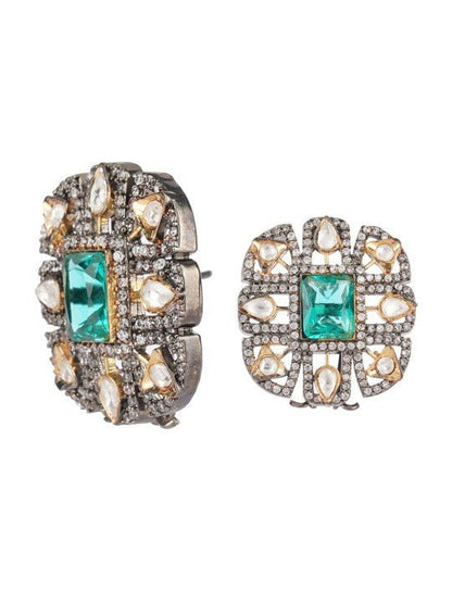 Silver - Toned & Turquoise Blue Contemporary Studs Earrings - Auraa Trends - Studs - Silver - Toned & Turquoise Blue