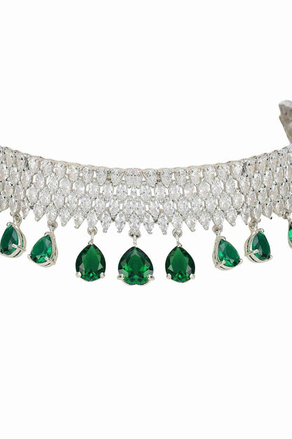 Sophisticated Rhodium Finish Diamond Choker set - Auraa Trends - Necklaces - Sophisticated Rhodium Finish Diamond Choker set