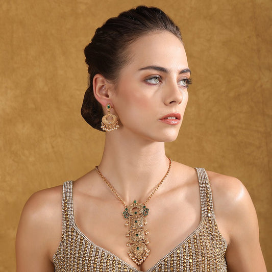 Stone Studded & Beaded Jewellery Set - Auraa Trends - Necklace Set - # - Auraa Trends - Stone Studded & Beaded Jewellery Set