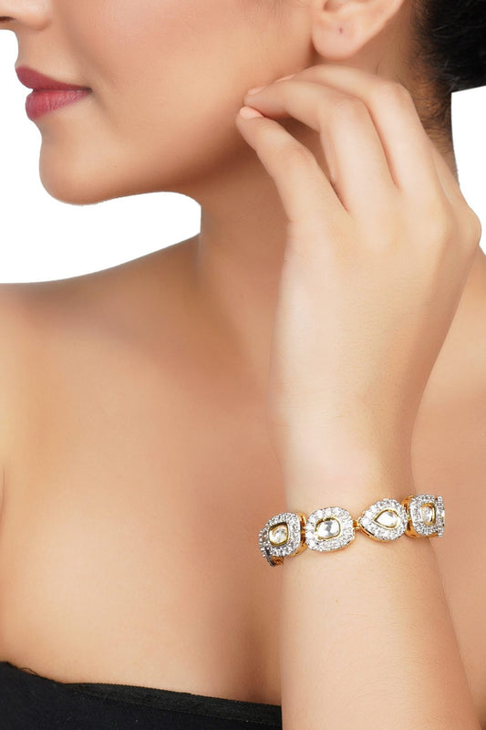 Stunning Gold Finish Diamond Studded Bracelet - Auraa Trends - Bracelet - Stunning Gold Finish Diamond Studded Bracelet