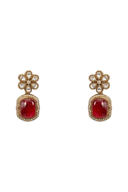 Stunning Kundan Polki Necklace Set of Colored Stones Moissanite Jewelry - Auraa Trends - Necklace Set - Stunning Kundan Polki