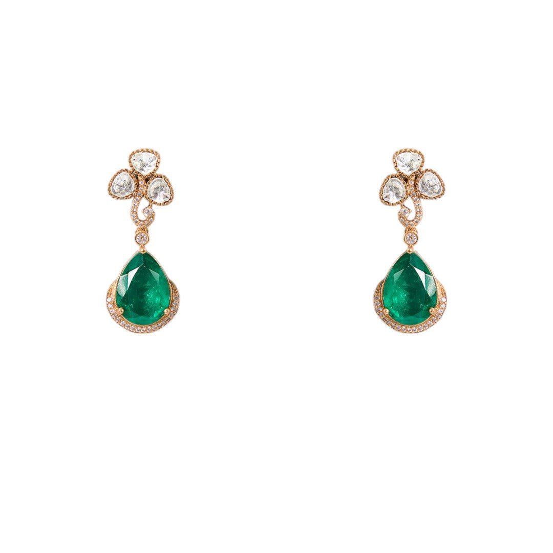 Stylish Emerald and CZ Stone Women's Necklace &amp; Earring Set - Auraa Trends - Choker - Stylish Emerald and Stone Necklace