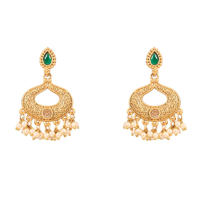 Temple Gold - Plated Vintage Necklace Set with Green Stone Details - Auraa Trends - Pendant - # - Auraa Trends - Temple Gold - Plated Vintage Necklace Set with Green Stone Details