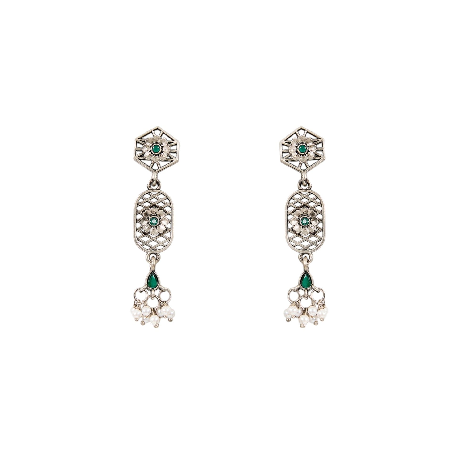 Temple - Inspired Oxidized Silver Necklace Set with Earring - Auraa Trends - Pendant - # - Auraa Trends - Temple - Inspired Oxidized Silver Necklace Set with Earring