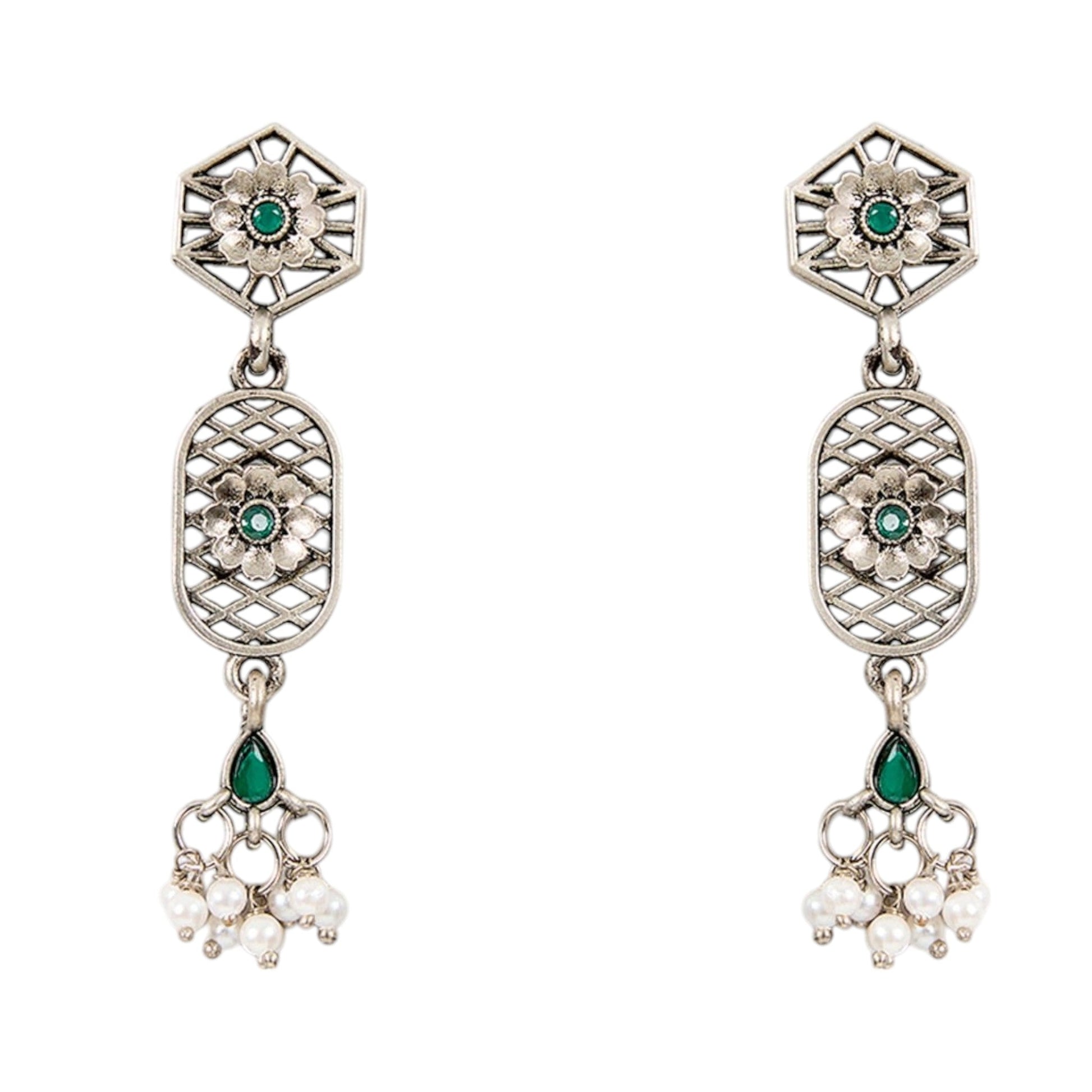 Temple - Inspired Oxidized Silver Necklace Set with Earring - Auraa Trends - Pendant - # - Auraa Trends - Temple - Inspired Oxidized Silver Necklace Set with Earring
