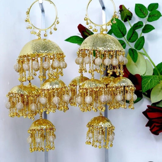 Traditional Punjabi Bridal Kaleere with Golden Beaded Tassels - Auraa Trends - Kaleere -  - Auraa Trends - "Punjabi bridal kalire with golden bead tassels and micro gold plating" "Traditional gold plated kalire for Indian bride" "Handcrafted bridal wedding accessory with golden beads" "Ethnic Punjabi kalire with multi - tiered gold dome design"