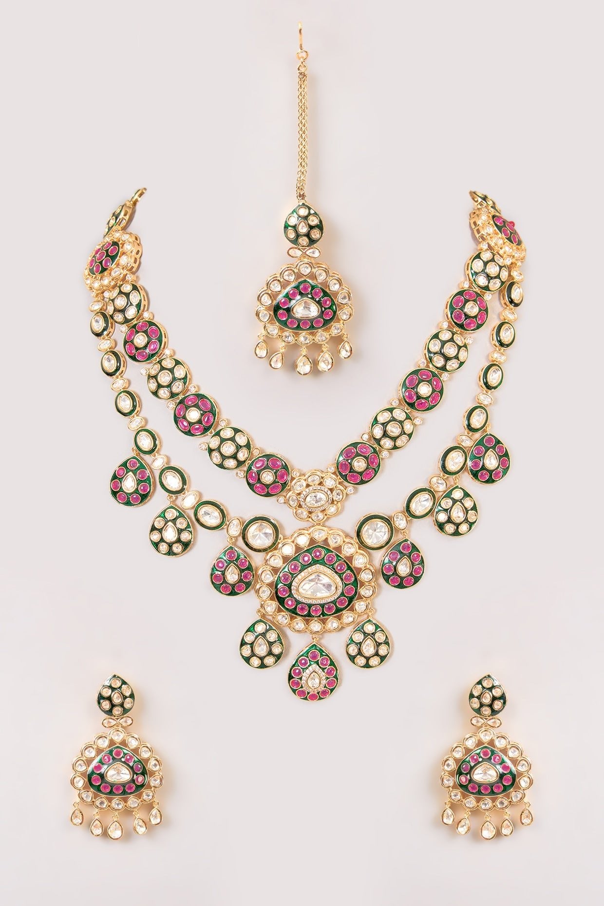 Two - Tone Finish Multi - Colored Stone Necklace Set - Auraa Trends - Necklace - # - Auraa Trends - Two - Tone Finish Multi - Colored Stone Necklace Set