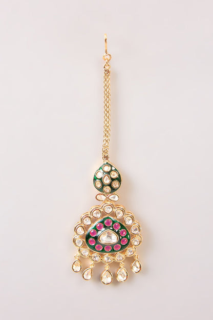 Two - Tone Finish Multi - Colored Stone Necklace Set - Auraa Trends - Necklace - # - Auraa Trends - Two - Tone Finish Multi - Colored Stone Necklace Set