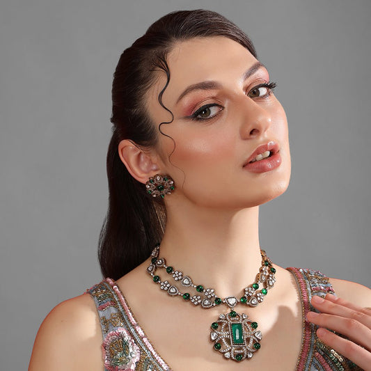 Two Tone Finish Zircon Necklace Set - Auraa Trends - Necklace Set - # - Auraa Trends - Two Tone Finish Zircon Necklace Set