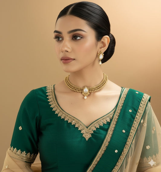 Vintage Gold Choker Necklace Collection Featuring Pearl Drop Accents