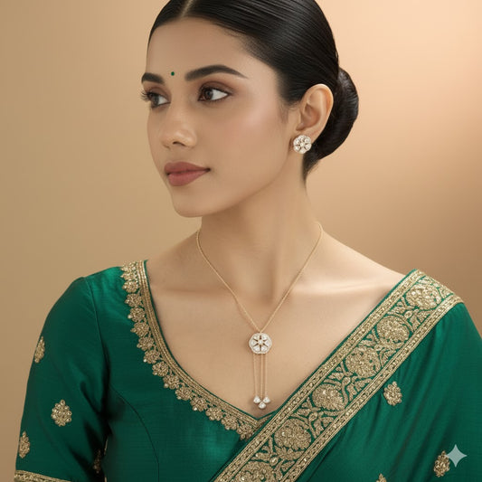 Stunning Gold-Plated Kundan Floral Necklace Set with Stud Kundan Earrings – Simple Ethnic Jewelry