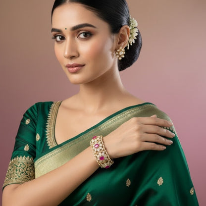 Gold-Plated Ruby & Kundan Stone Bridal Bracelet Kada for Women