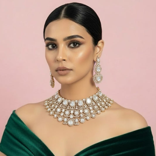 Traditional Kundan Choker Necklace Set with Earrings for Women