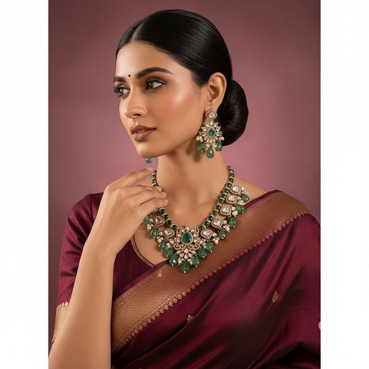 Royal Green Kundan Emerald Drop Bridal Necklace Set