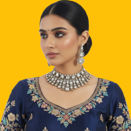 Traditional Kundan Choker Necklace Set with Earrings for Women