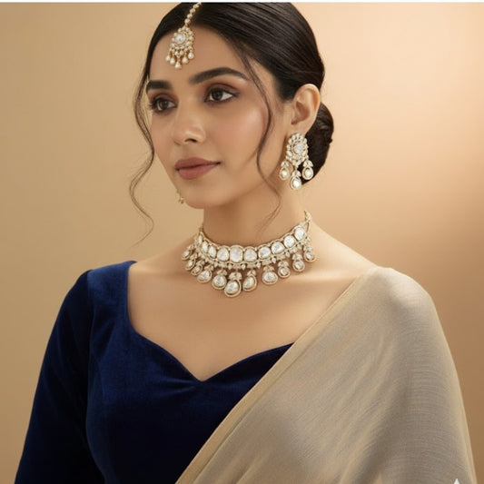 Royal Kundan Wedding Jewellery Set – Choker, Earrings &amp; Maang Tikka
