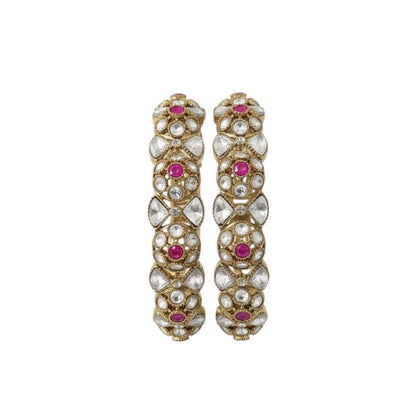 Gold-Plated Kundan & Pink Stone Embellished Traditional Bangles for Women