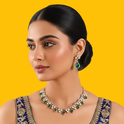 Stylish Emerald and CZ Stone Women's Necklace &amp; Earring Set