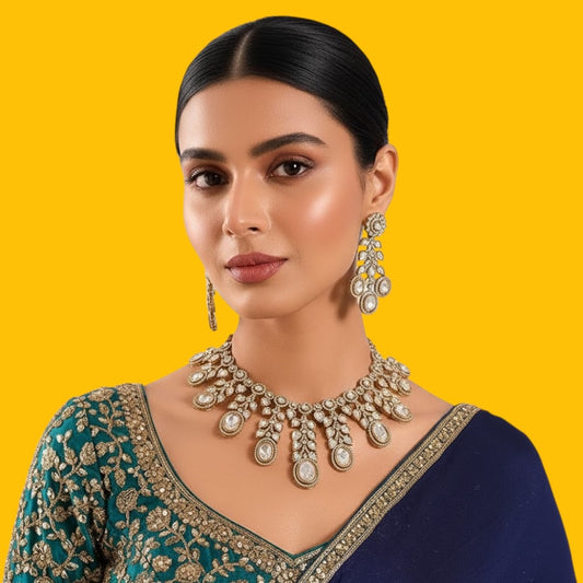 Grand Polki-Style Kundan Necklace Set with Dangling Pear Motifs