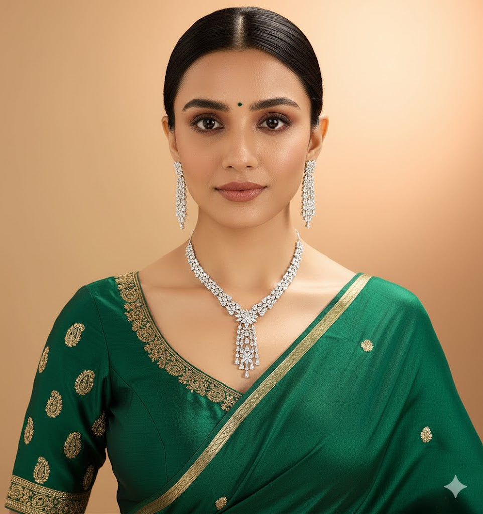 Crystal Cascade Necklace Set – Elegant Diamond-Look Jewelry for Special Occasions